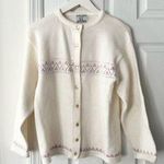 College Point Wintuk Orlon Acrylic Beige Cottagecore Floral Print Cardigan M USA Pink Size M Photo 0