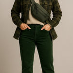 Eddie Bauer womens relaxed boyfriend raw hem fringe midnrise green corduroy 6 Photo 0