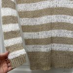 John + Jenn Women's Tan and White Loose Knit Long Line Stripe Sweater - Sz Small Photo 4