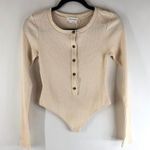 Lovers + Friends  Rayne Bodysuit Henley Waffle Knit Thermal Stretch Ivory XL Photo 0