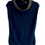 J.Crew Vintage  Navy Blue Cashmere sleeveless top with black beading at neck Photo 0