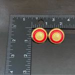 Liz Claiborne Vintage LCI Signed Red & Gold Heraldic Button Earrings Photo 4