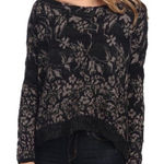 Free People Pullover Sweater XS Wide Neck Linen Alpaca Wool Black Brown Floral Photo 0