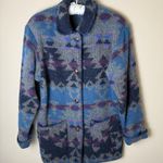 Vintage Wool Aztec Jacket Womens Small Southwest Cowgirl Lands End Blanket Coat Gray Photo 0