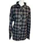 CHYRII Womens Oversized Flannel Button Down Long Sleeve Plaid Shirt Top XL Black Photo 2