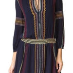 Alice + Olivia  Jolene Embroidered Drop Waist Peasant Navy Blue Dress size 0 Photo 0