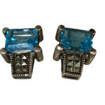 Vintage Judith Jack Sterling Earrings Natural Blue Topaz Triangle Hallmark Rare Photo 8