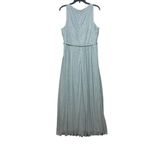 Marina Light Blue Metallic Pleated Maxi Dress with Tie Belt Size L Silver Size L Photo 4