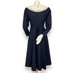 Vintage Victorian Dress Lolita Lace Collar Navy Blue Bow Back Whimsigoth Pockets Photo 15