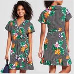 Who What Wear Paradise Stripe Tropical Floral Wrap Dress Photo 1