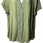 Flower & Feather Green Crepe Embroidered Blouse Peasant Boho Milk Maid 2XL Size undefined Photo 3