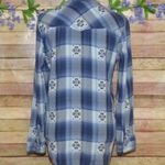 American Eagle  Outfitters Boyfriend Fit Blue Plaid Pearl Snap Top Shirt Size M Photo 4