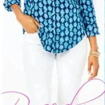 Lilly Pulitzer  Women's Sea View Linen Shirt Size S Low Tide Navy Any Fin… Photo 0
