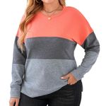 Amazon Women's Crew Neck Colorblock Sweater - Coral and Gray Photo 0