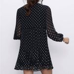 ZARA Long Sleeve Babydoll Mini Dress Black and White Polka Dot Chiffon Small Photo 1