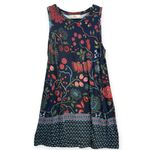Loft  L Boho Shift Dress Stretch Casual Summer Floral Navy Artsy Cottage Festival Photo 1