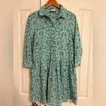 Tuckernuck  Aqua Blue Green Tile Printed 3/4 Sleeves Mykonos Hayes Shirt Dress S Photo 2