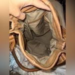 Coldwater Creek Vintage Leather Tote Satchel Purse Tan Brown Hobo Bag, Brass Hardware Photo 7