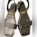 ZARA  Black Leather Flat Sandals Size 38 Square Toe Minimalist Slingback Photo 3