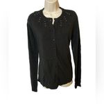 Basic Editions Black Beaded Cardigan Sweater Large Soft Knit Holiday Party Layer Photo 2