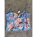 Gap XL Blue Floral Linen-Blend Smocked Back Tank Top NWT Photo 3