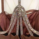 Vintage Sterling by Stone Ferris Brown Maxi Dress 8 Gown Formal Rhinestones Slit Photo 5