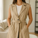 ZARA  Tan Taupe Long TrenchCoat Suede Vest Belted Size XS Photo 0
