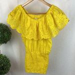 Arden B Yellow Crochet Lace Peasant Short Sleeve Top XS Photo 0
