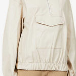 AMYLYNN Womens Darcie Hoodie‎ Vegan Leather Pocket Off White Sz Small Purple Photo 0