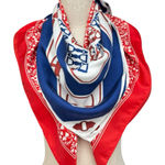 Bundle of 2 Scarves Red Heart Print & Blue Equestrian Horse Bit Square Scarves Photo 0