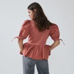 ZARA  Bell Sleeve w/ Tie Peplum Blouse Short Sleeve Size M NEW Photo 3