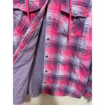 Columbia  Womens Plaid Hooded Shirt Button Down Long‎ Sleeve Pink Gray Medium Photo 10
