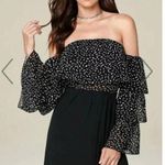 Bebe  Black & White Polka Dot Off The Shoulder Ruffle Sleeves Blouse Size Large L Photo 0