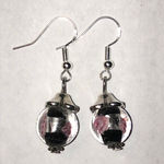Handmade Black Pink Floral Glass Beads Dainty Beaded Boho Pierced Earrings Photo 0