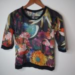 On Twelfth  S Tropical Night Black Bright Floral Mesh Top Photo 0