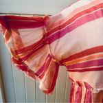 THML Pink Orange Striped Peasant Top XS Ruffle Flutter Sleeve Cotton Boho Peplum Photo 6