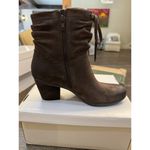 Josef Seibel Suede Ruched Ankle Bootie Brown Suede Size 37 US 6.5 Bow Heeled Photo 2