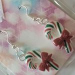 Vintage Christmas Candy Cane Pierced Earrings Stocking Stuffers Red Photo 2