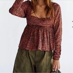 Free People Silent Rawr Brown Tiger Striped Open Back Peplum Top, size M Photo 2