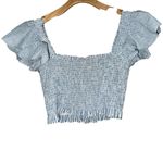 Love Shack Fancy  Women’s Size S Maritime Blue White Seersucker Wallace Crop Top Photo 4