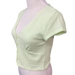 Elodie Short Sleeve V Neck Button Front Trendy Pullover Cropped Top Size M NWT Photo 2