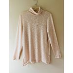 Dress Barn  Sz L Pullover Turtleneck Cream Gold Stretch Long Sleeve Side Slits Photo 1