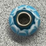 Artisanal Lampwork European Glass Charm Bead Bracelet Blue White Swirl Pattern Photo 3