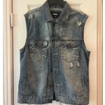 Carbon Women Large Blue Distressed Denim Vest Sleeveless Y2K Grunge Biker Summer Size XL Photo 0