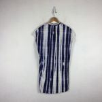 Vince Watercolor Blue Brushstroke Printed Split Neck Oversized Tunic Dress Small Photo 14