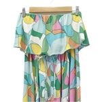 Japna  Strapless Flounce Top Summer Maxi Dress Retro Aqua & Pink Print Size Small Photo 7