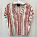 W5  | Multicolor Striped Knit Button Top Made in USA | Medium Photo 3