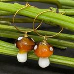 Handmade  Mushroom Lampwork Beads Drop Earrings Photo 2