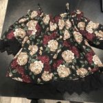 Iz Byer  Small Black Floral Blouse Lace on Bottom Photo 2