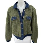 Brooklyn Karma Green Blue Denim Sherpa Fleece Collar Button Down Coat Jacket M Photo 0
